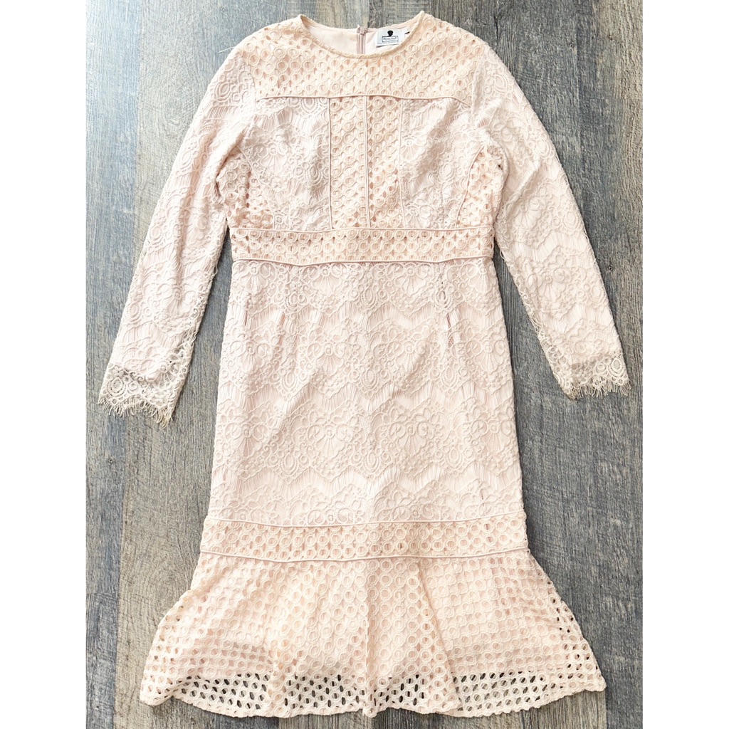 Dainty Jewells Nude Pink Lace Sweet Peony Ruffled Modest Midi Dress Xl